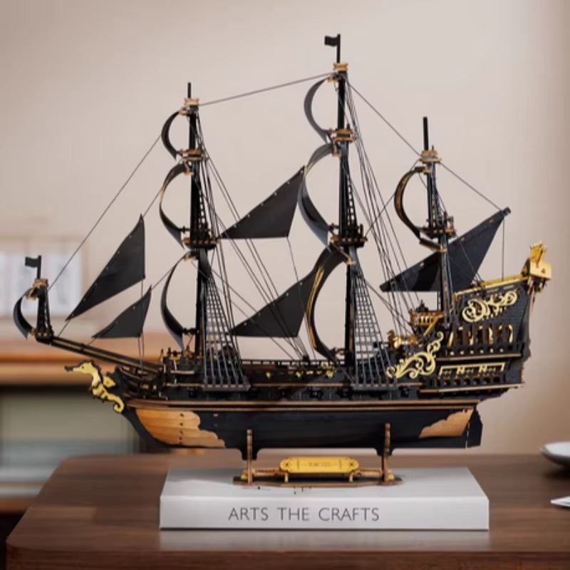 Rokr Wooden Seahouse Barque Model Kit 3D Puzzle Build Home Desk Decoration Gift for Teens and Adults