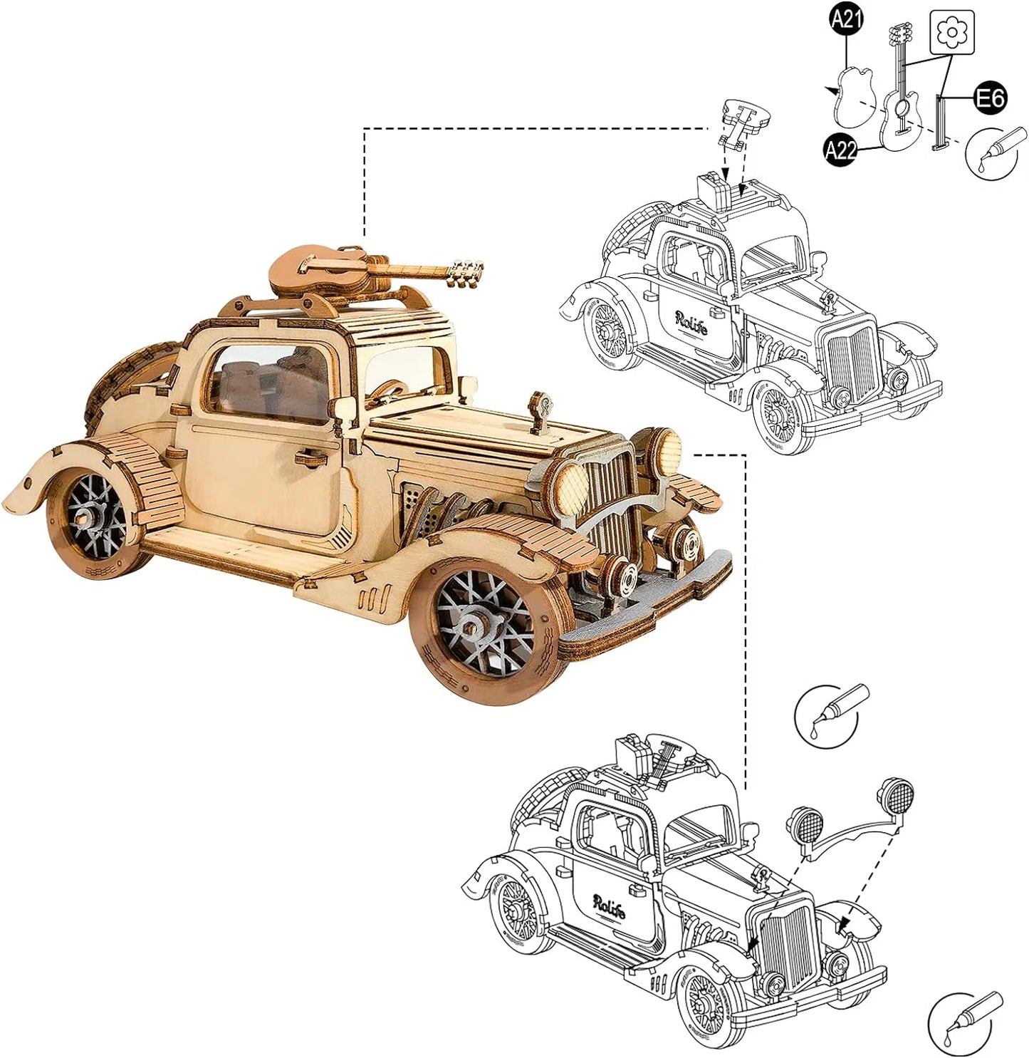3D Wooden Puzzles Car DIY Model Kits to Build Wooden Model Vintage Car Craft Gift for Collection Lover
