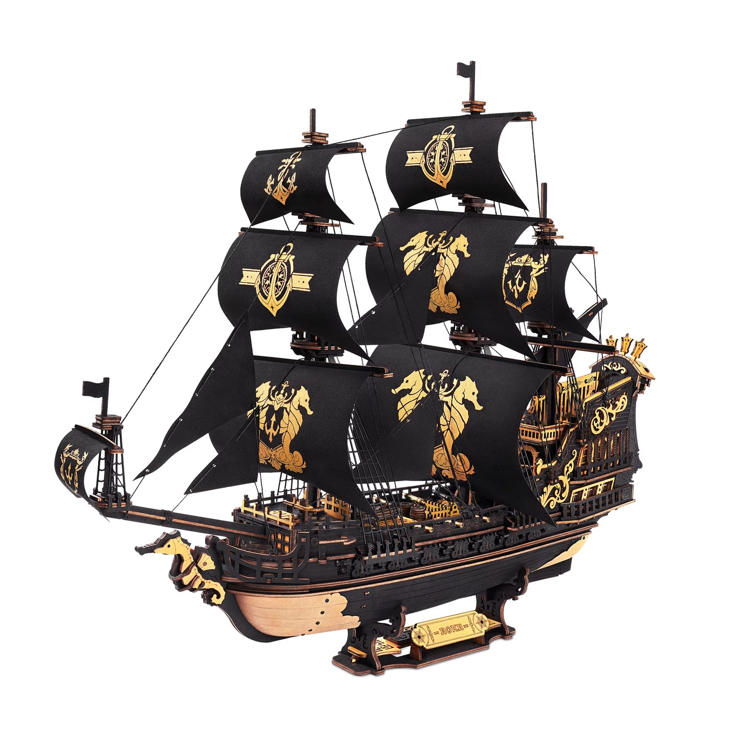 Rokr Wooden Seahouse Barque Model Kit 3D Puzzle Build Home Desk Decoration Gift for Teens and Adults