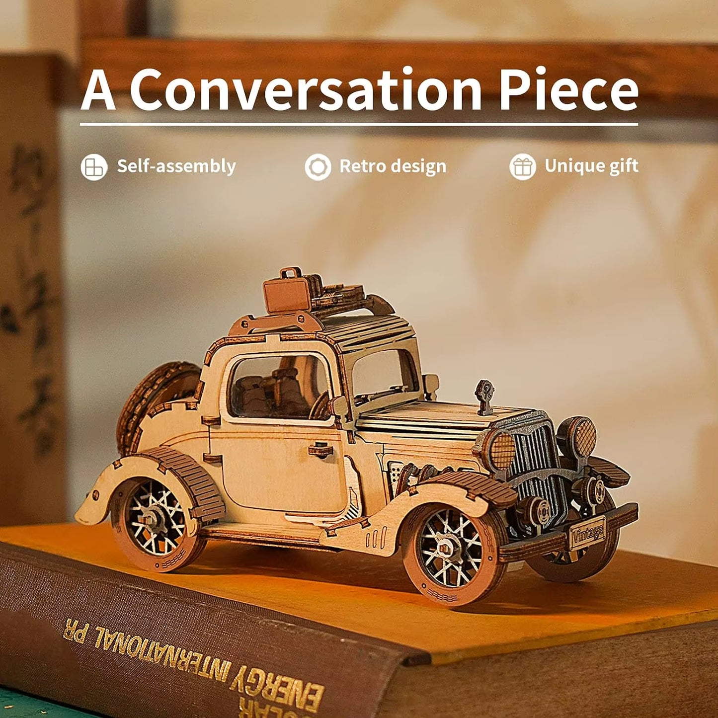 3D Wooden Puzzles Car DIY Model Kits to Build Wooden Model Vintage Car Craft Gift for Collection Lover