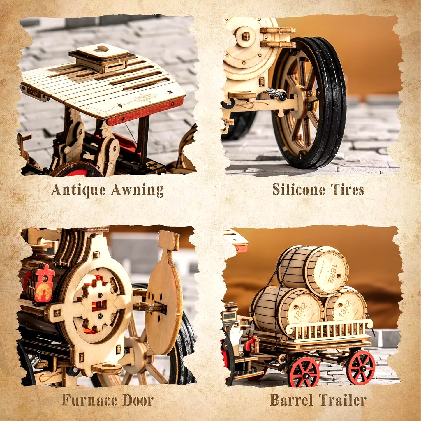 Rokr Car Model Building Kit 3D Wooden Puzzle Steam Kit 1:28 Mechanical Steam Locomotive Awesome Gifts for Adults Teens