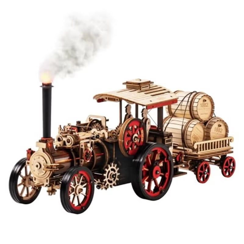 Rokr Car Model Building Kit 3D Wooden Puzzle Steam Kit 1:28 Mechanical Steam Locomotive Awesome Gifts for Adults Teens
