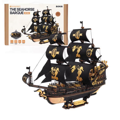 Rokr Wooden Seahouse Barque Model Kit 3D Puzzle Build Home Desk Decoration Gift for Teens and Adults