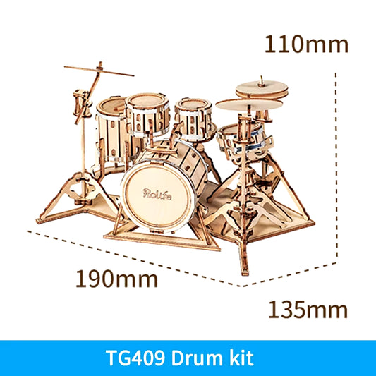 Rolife 3D Wooden Puzzle Games Saxophone Drum Kit Accordion Cello Model Toys for Children Kids Birthday Gifts