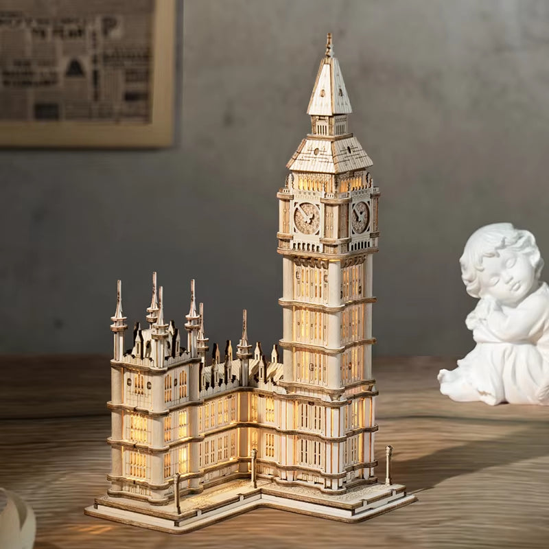 3D Wooden Puzzle Game Big Ben Tower Bridge Pagoda Building Model Toys for Children Kids Birthday Gift