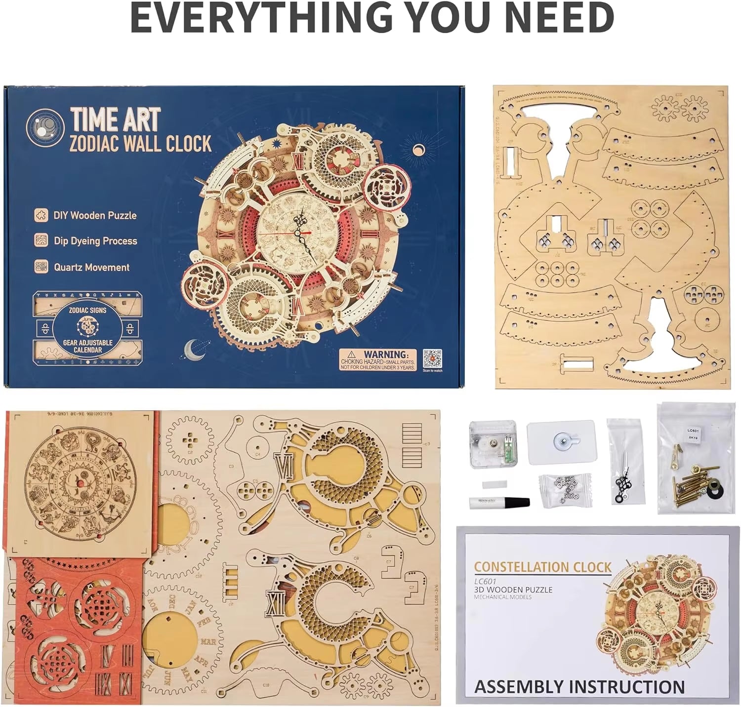 3D Wooden Puzzles Wooden Steampunk Clock Kit DIY Mechanical Wall Quartz Aesthetic Room for Adults