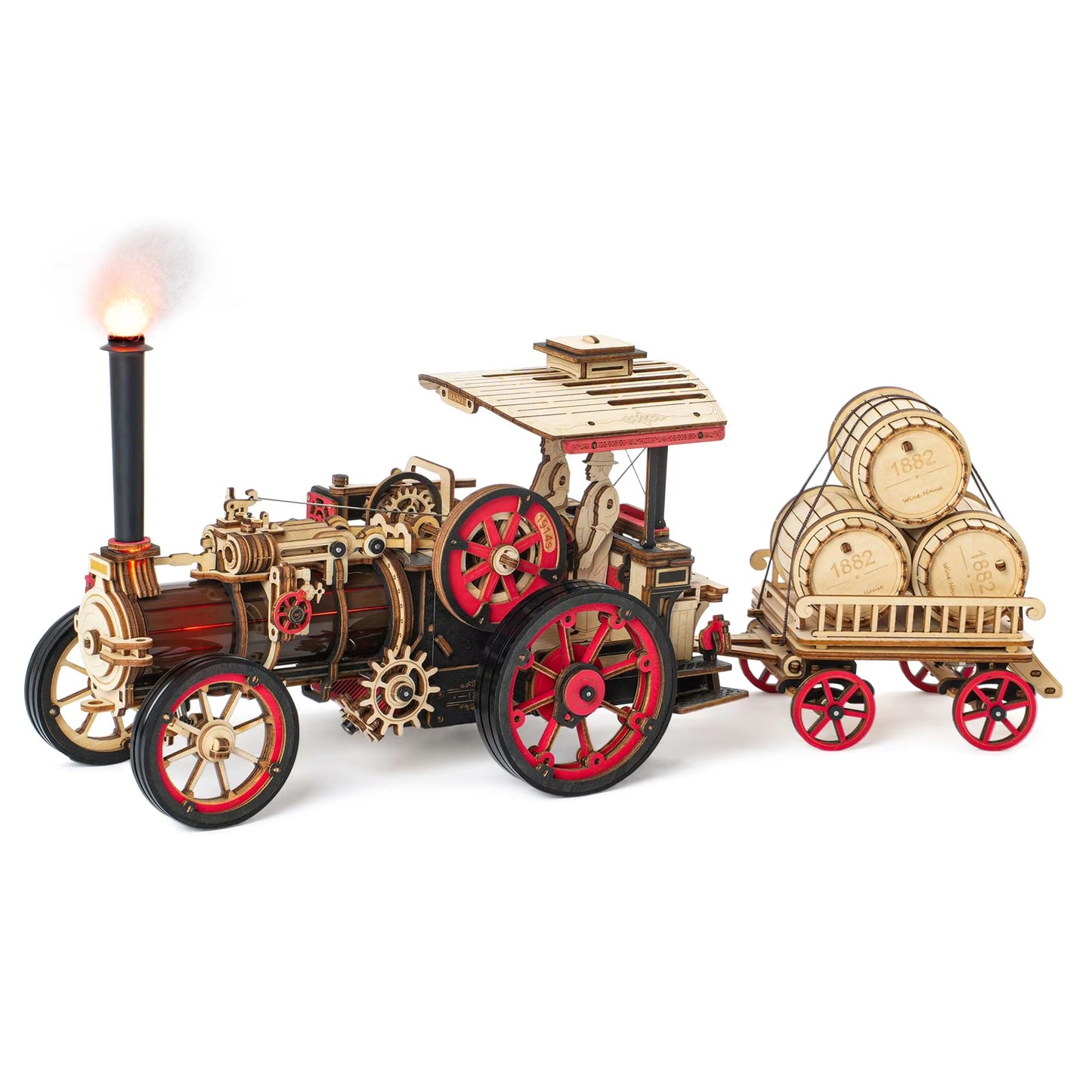 Rokr Car Model Building Kit 3D Wooden Puzzle Steam Kit 1:28 Mechanical Steam Locomotive Awesome Gifts for Adults Teens