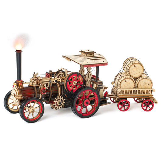 Rokr Car Model Building Kit 3D Wooden Puzzle Steam Kit 1:28 Mechanical Steam Locomotive Awesome Gifts for Adults Teens
