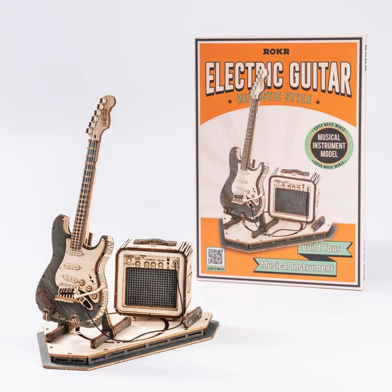 ROKR Electric Guitar 3D Wooden Puzzle for Kids Adults Assembly Creative Toys Building Block Set for Christmas Gifts