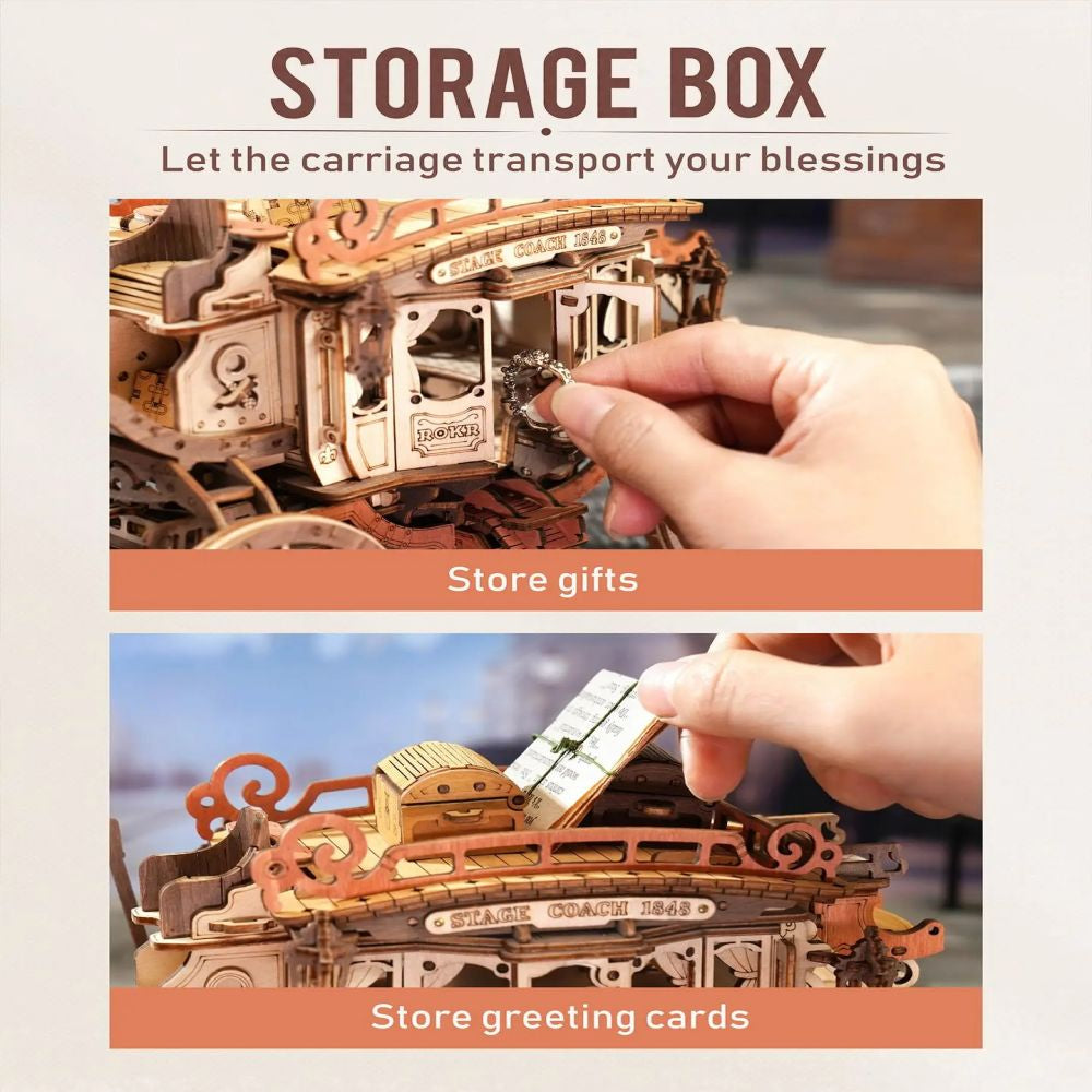 Robotime Rokr Stagecoach Music Box 3D Wooden Puzzle for Adults Birthday Anniversary Day Gift Hobby STEM Kits Model Easy to Build