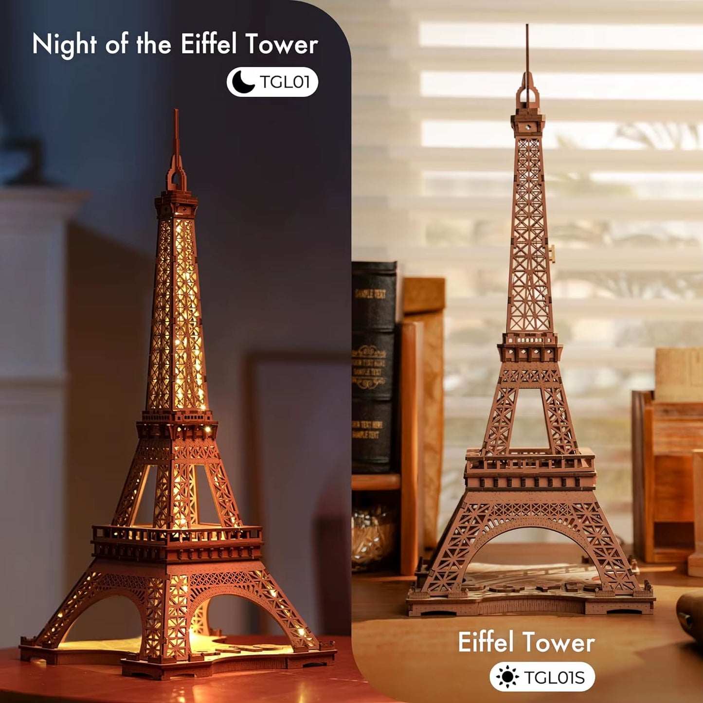 3D Wooden Puzzle Game Night of the Eiffel Tower 1:638 Building Model Toys for Children Kids Birthday Gift