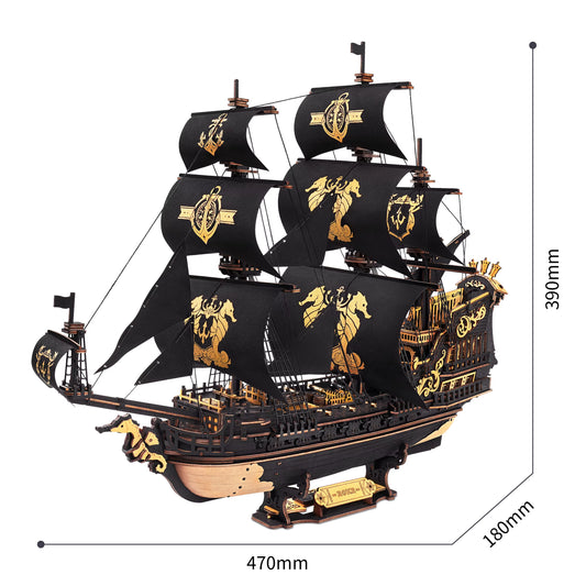Rokr Wooden Seahouse Barque Model Kit 3D Puzzle Build Home Desk Decoration Gift for Teens and Adults