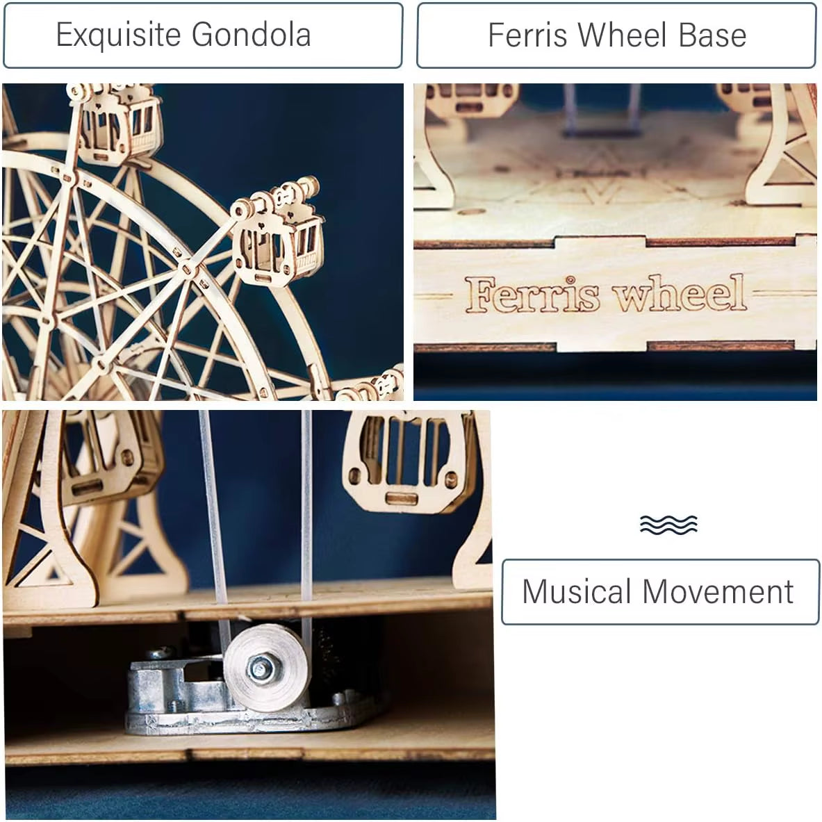 Ferris Wheels Music Model Kits 3D Wooden Puzzle Mechanical DIY Crafts Kits Brain Teaser Puzzles for Boys and Girls Adul