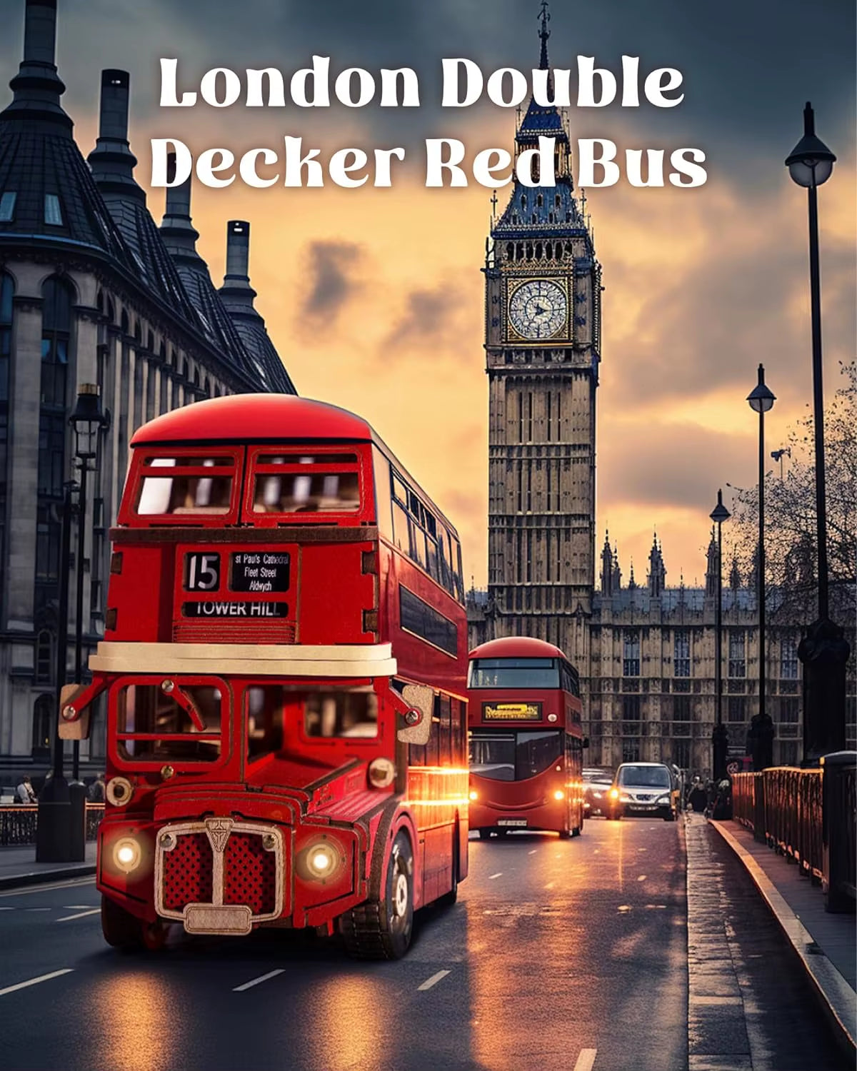 Rolife London Tour Bus 3D Wooden Puzzles Wood Model Toy Car to Build Crafts Collectibles Gifts for Boys Girls