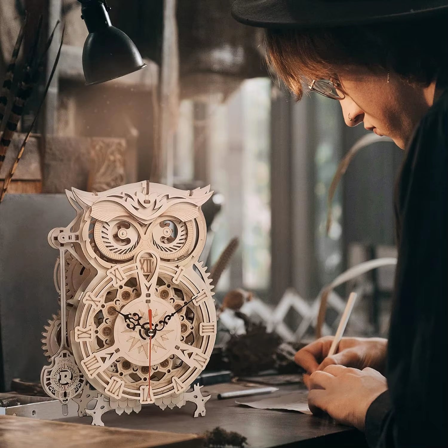 Owl Clock Model Kit Desk Clock Home Decor Unique Gift 3D Wooden Puzzle for Adults on Birthday Christmas Day