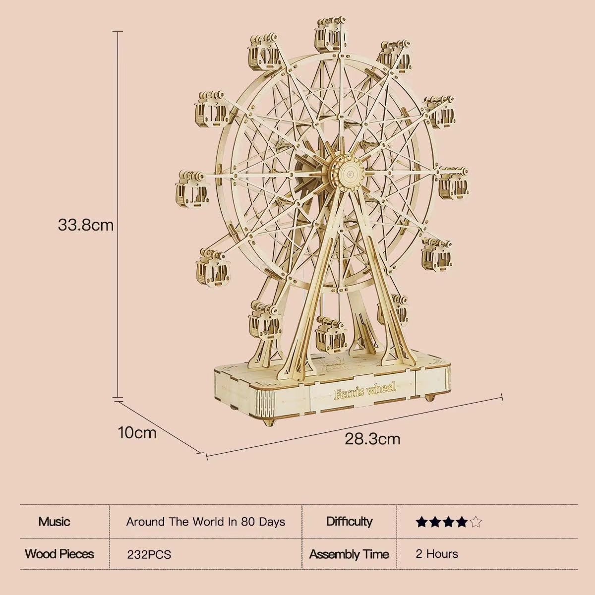 Ferris Wheels Music Model Kits 3D Wooden Puzzle Mechanical DIY Crafts Kits Brain Teaser Puzzles for Boys and Girls Adul