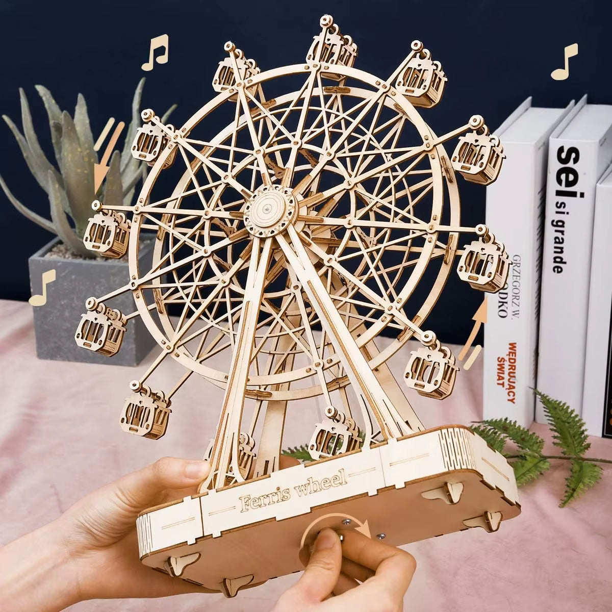 Ferris Wheels Music Model Kits 3D Wooden Puzzle Mechanical DIY Crafts Kits Brain Teaser Puzzles for Boys and Girls Adul