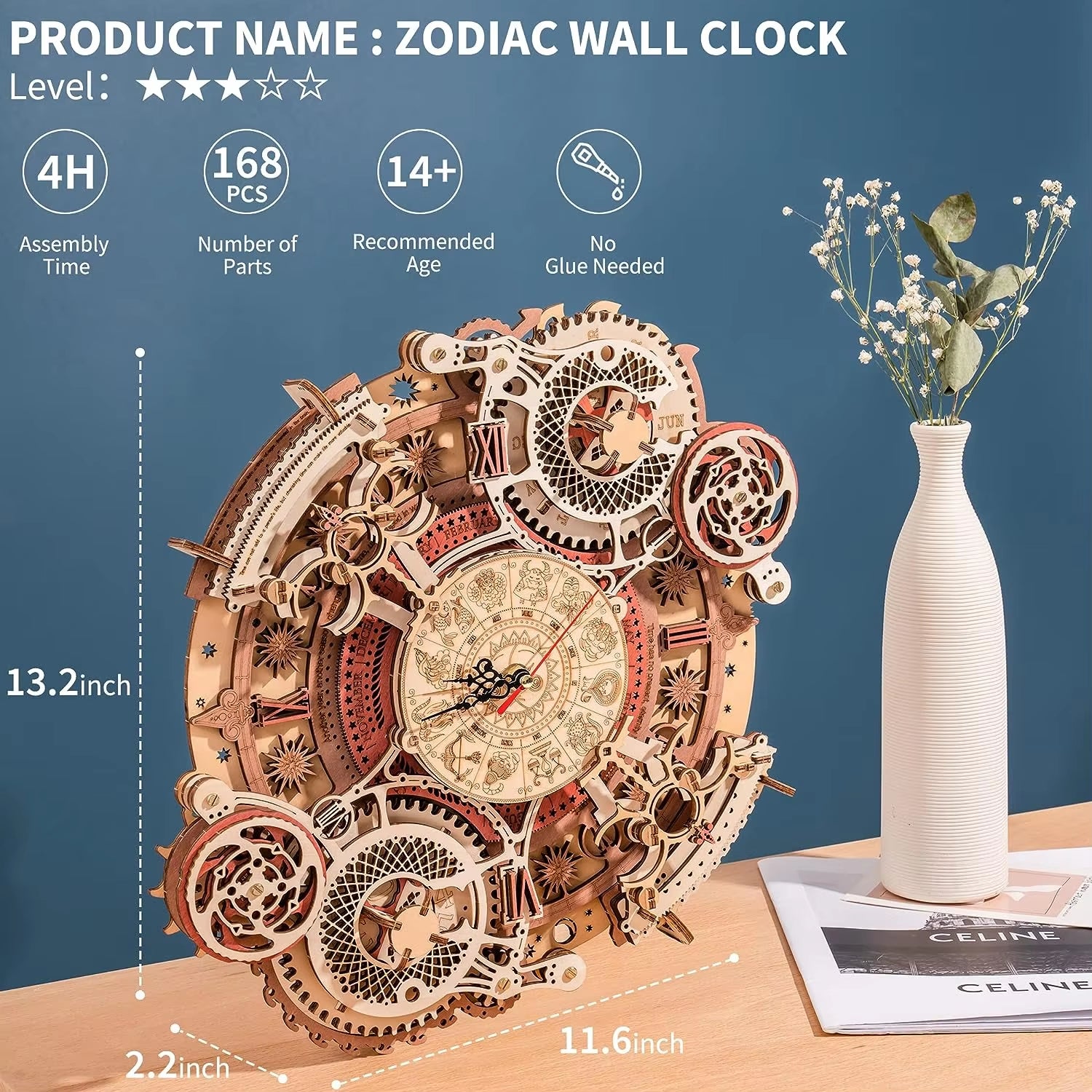 3D Wooden Puzzles Wooden Steampunk Clock Kit DIY Mechanical Wall Quartz Aesthetic Room for Adults