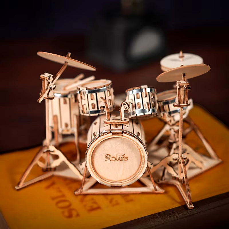 Rolife 3D Wooden Puzzle Games Saxophone Drum Kit Accordion Cello Model Toys for Children Kids Birthday Gifts