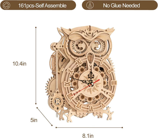 Owl Clock Model Kit Desk Clock Home Decor Unique Gift 3D Wooden Puzzle for Adults on Birthday Christmas Day