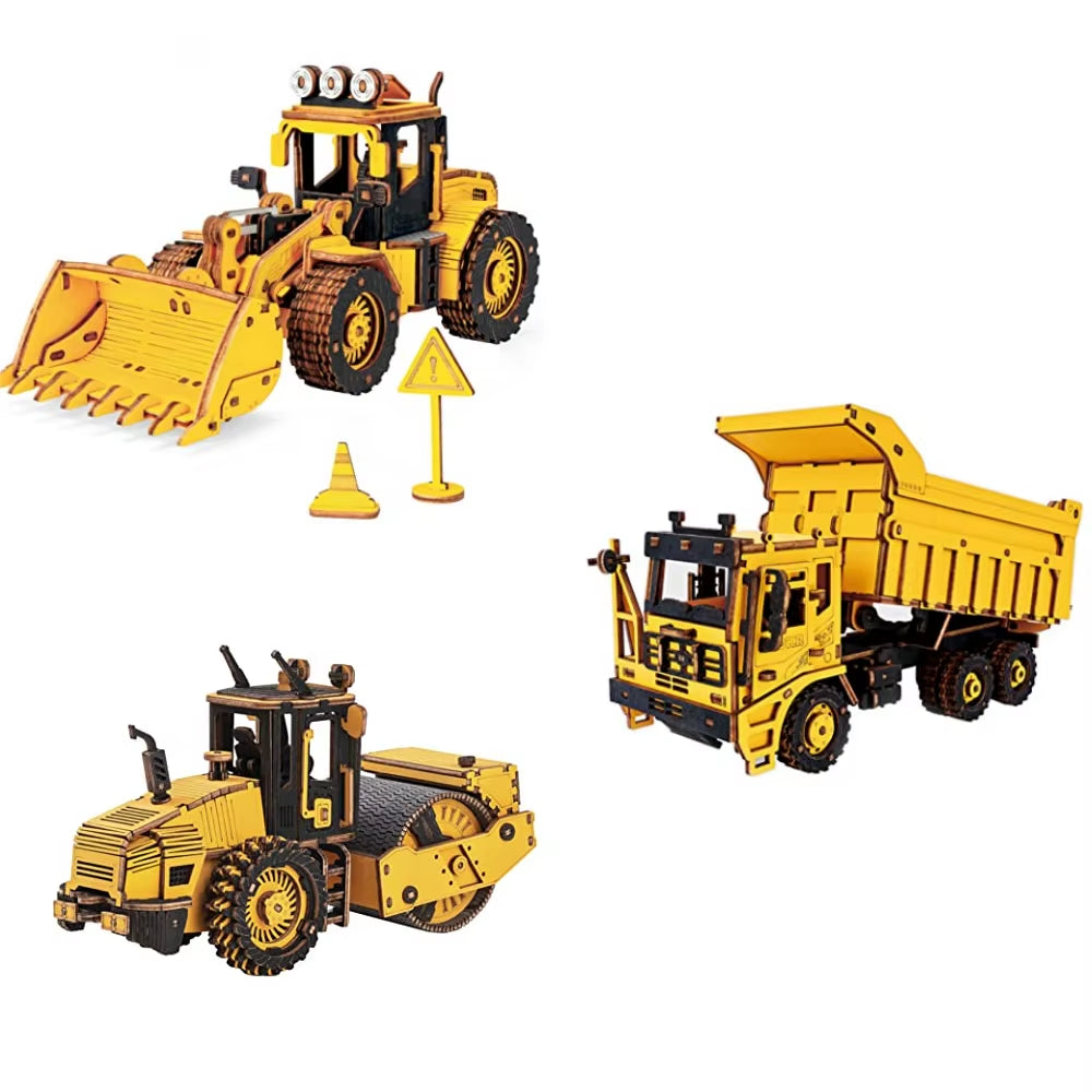 Rokr Construction Vehicles Truck Toys Set 3D Wooden Puzzles for Boys Toddlers Birthday