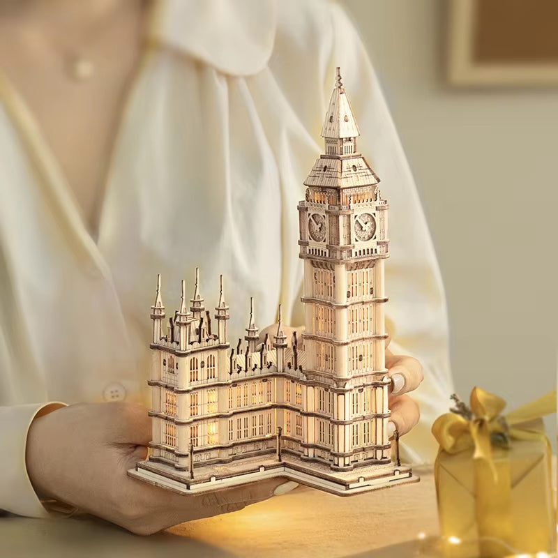 3D Wooden Puzzle Game Big Ben Tower Bridge Pagoda Building Model Toys for Children Kids Birthday Gift