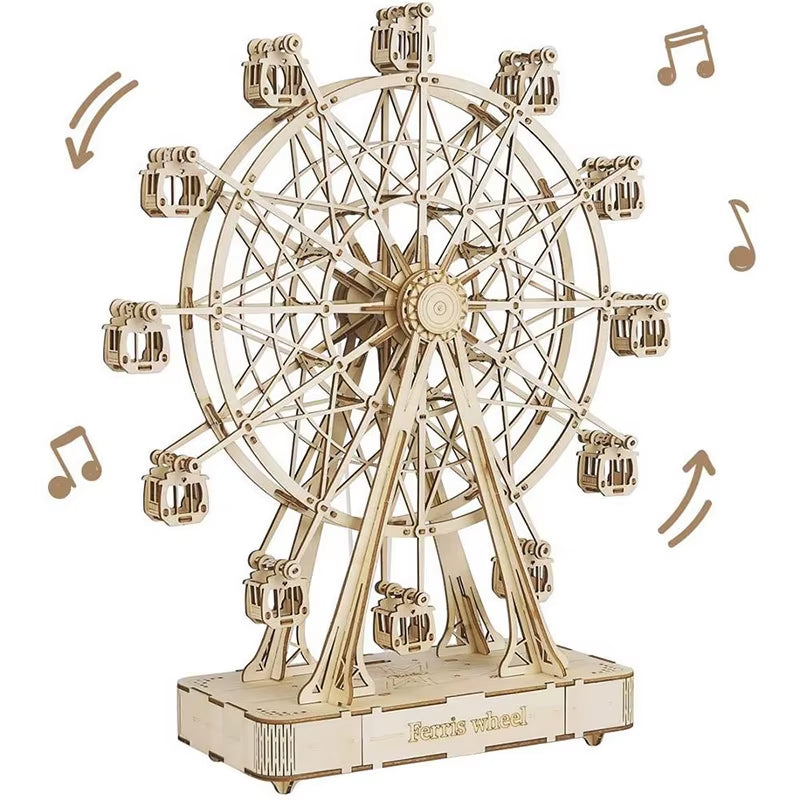 Ferris Wheels Music Model Kits 3D Wooden Puzzle Mechanical DIY Crafts Kits Brain Teaser Puzzles for Boys and Girls Adul