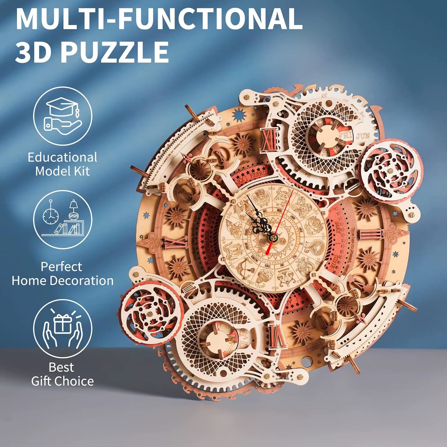 3D Wooden Puzzles Wooden Steampunk Clock Kit DIY Mechanical Wall Quartz Aesthetic Room for Adults