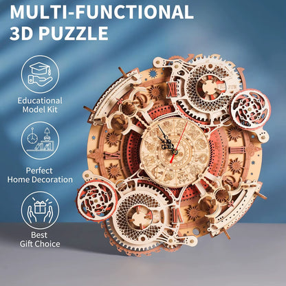 3D Wooden Puzzles Wooden Steampunk Clock Kit DIY Mechanical Wall Quartz Aesthetic Room for Adults