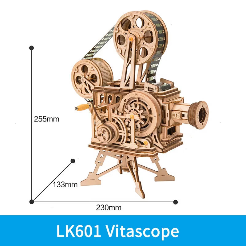 ROKR Hand Crank Projector Classic Film Vitascope 3D Wooden Puzzle Model Building Toys for Children Adult LK601