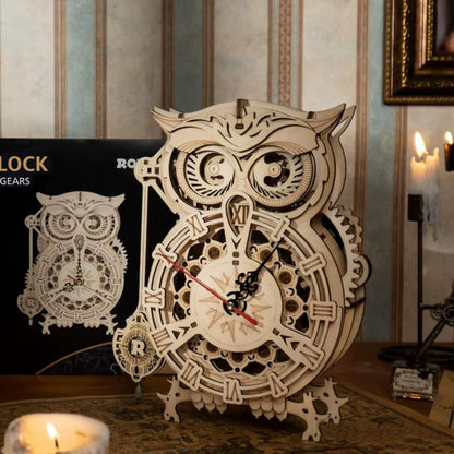 Owl Clock Model Kit Desk Clock Home Decor Unique Gift 3D Wooden Puzzle for Adults on Birthday Christmas Day