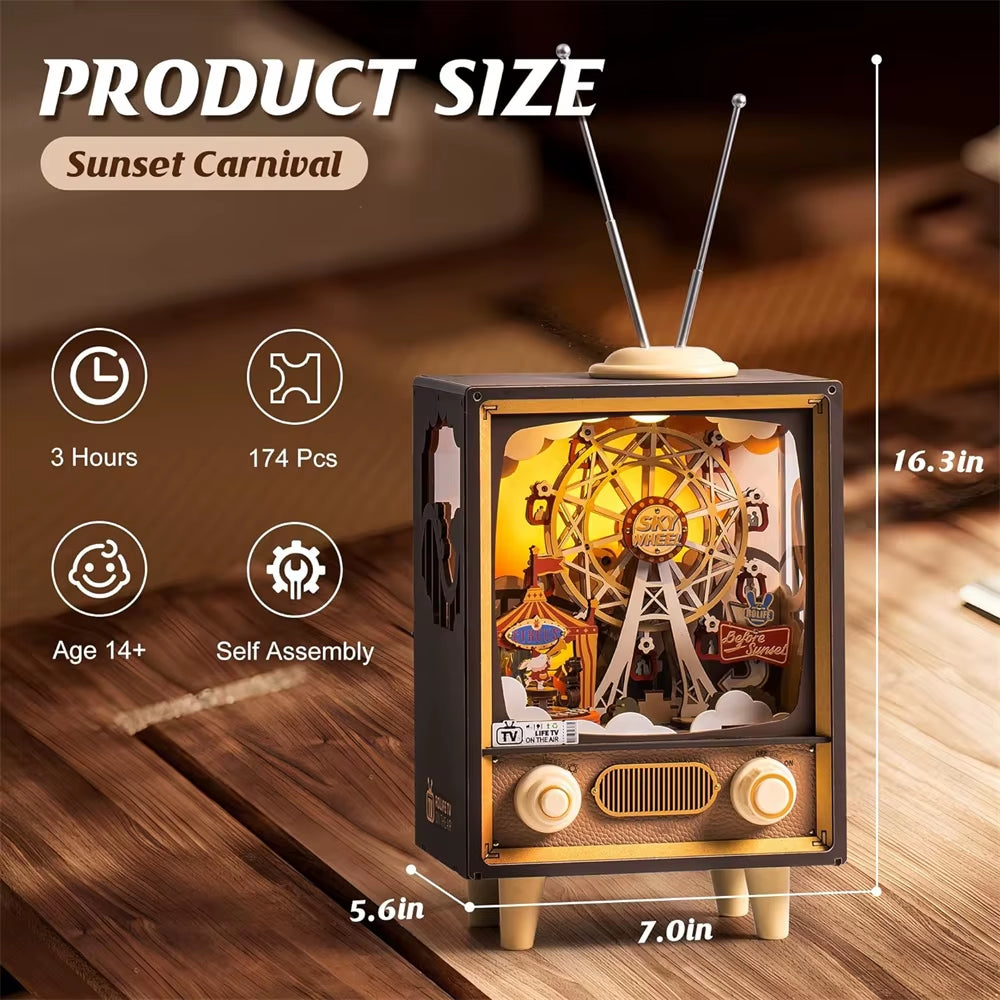 Rolife Music Box Sunset Carnival with Light 3D Wooden Puzzle Kits Toys for Children Kids Birthday Gifts AMT01