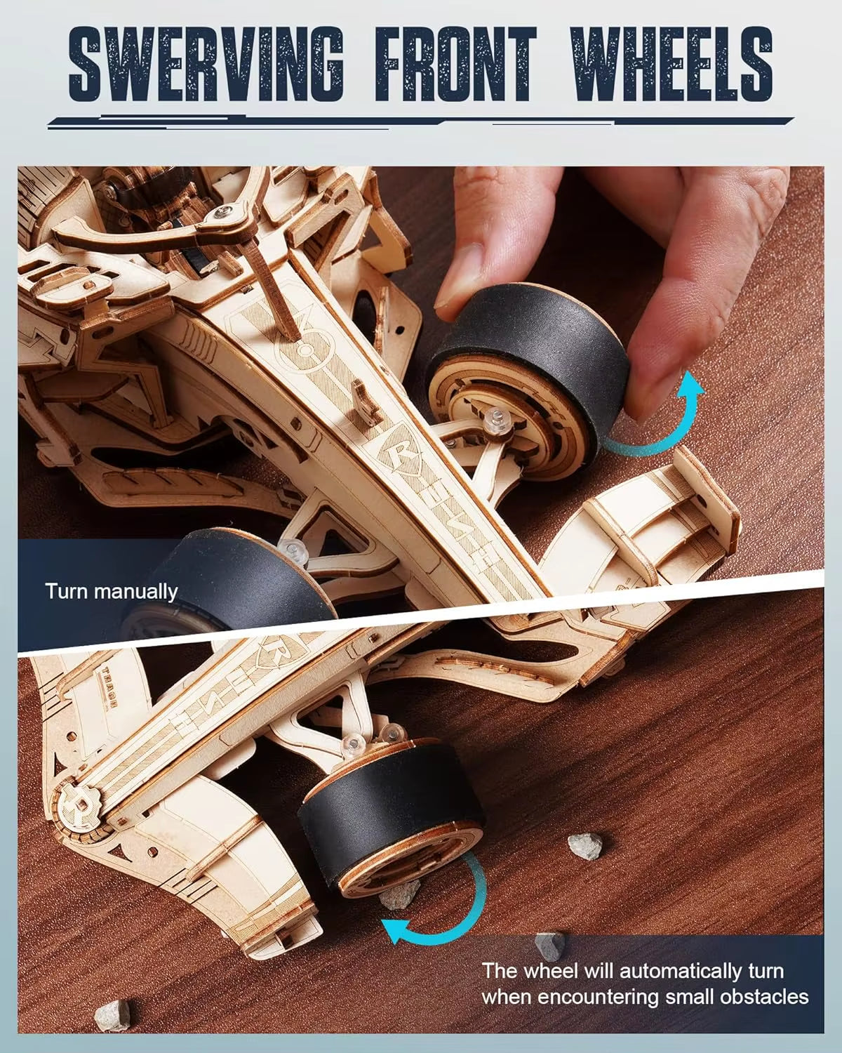 Robotime 3D Wooden Puzzle Racing Car Model Kits 5H Build 8-10M Forward LK505 Mechanical Roaring Engine for Adults Teens Kids
