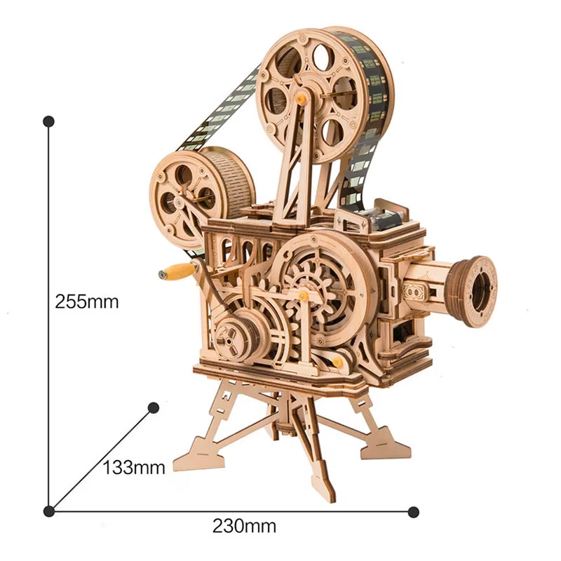 ROKR Hand Crank Projector Classic Film Vitascope 3D Wooden Puzzle Model Building Toys for Children Adult LK601