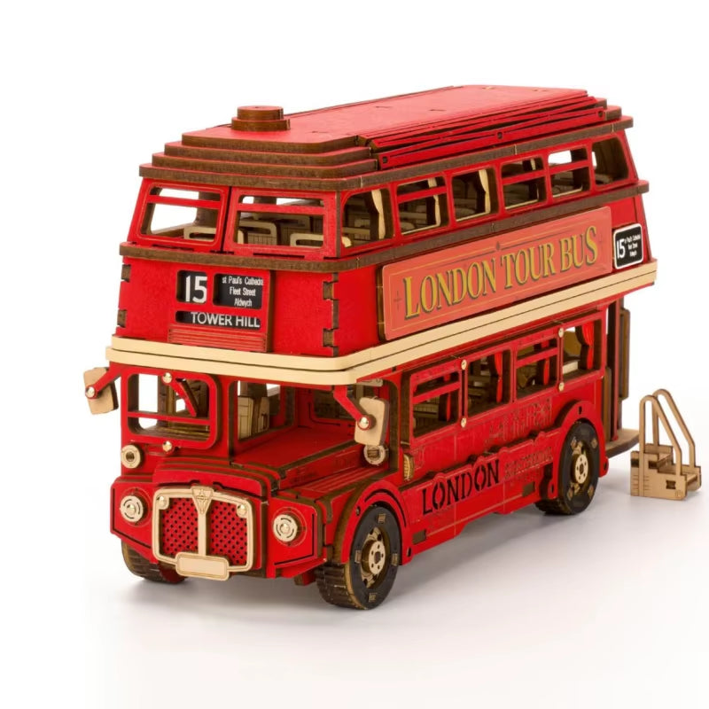 Rolife London Tour Bus 3D Wooden Puzzles Wood Model Toy Car to Build Crafts Collectibles Gifts for Boys Girls