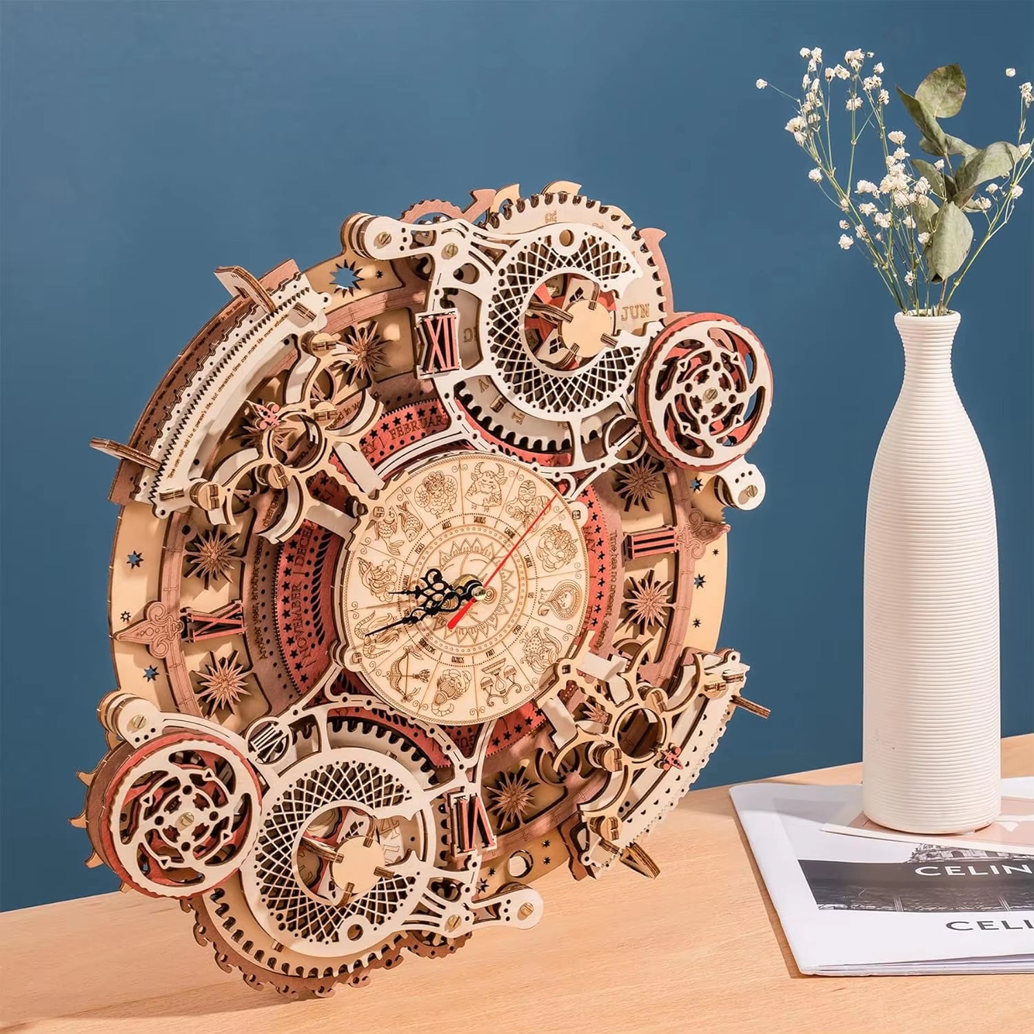 3D Wooden Puzzles Wooden Steampunk Clock Kit DIY Mechanical Wall Quartz Aesthetic Room for Adults