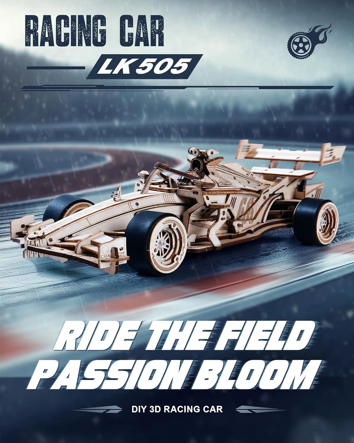 Robotime 3D Wooden Puzzle Racing Car Model Kits 5H Build 8-10M Forward LK505 Mechanical Roaring Engine for Adults Teens Kids