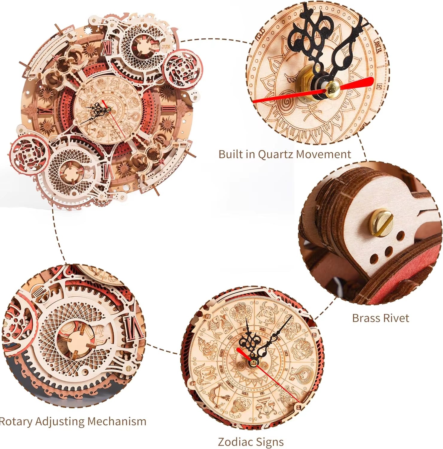 3D Wooden Puzzles Wooden Steampunk Clock Kit DIY Mechanical Wall Quartz Aesthetic Room for Adults